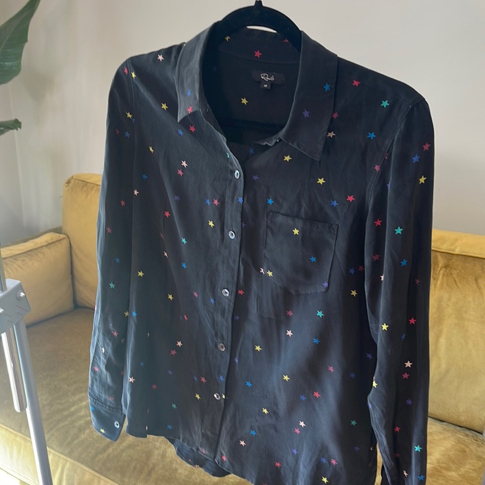 RAILS 100% Silk button down with rainbow stars